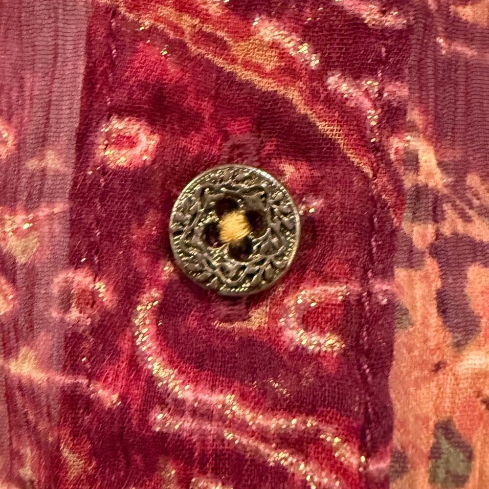 Coldwater Creek Burgundy Sheer Shimmer Paisley Blouse Boho Romantic Large Indie - Picture 6 of 9